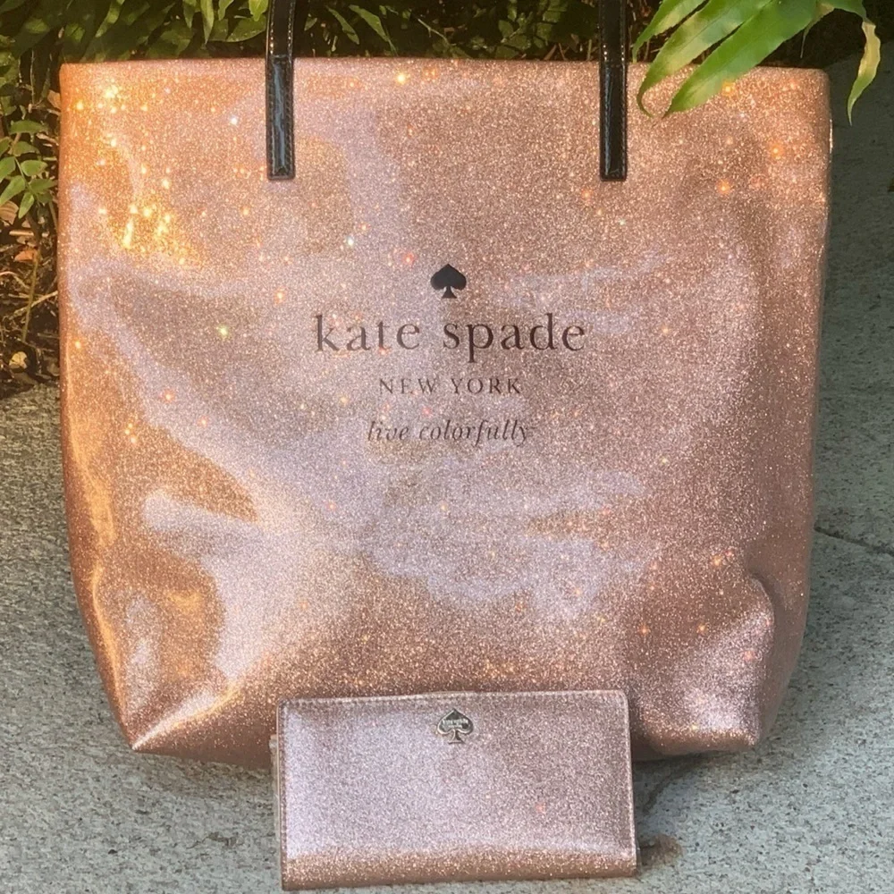 Kate Spade Pink Mavis Glitter Tote & Wallet Set
